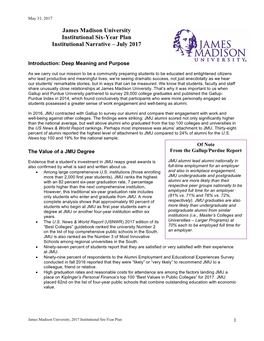 James Madison University Institutional Six-Year Plan Institutional Narrative – July 2017