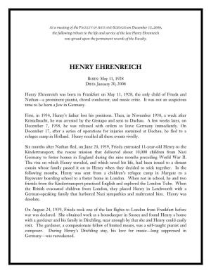 Ehrenreich Was Spread Upon the Permanent Records of the Faculty