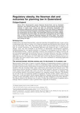 Regulatory Obesity, the Newman Diet and Outcomes for Planning Law in Queensland