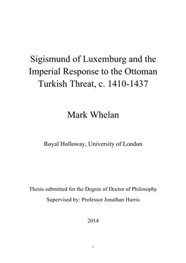 Sigismund of Luxemburg and the Imperial Response to the Ottoman Turkish Threat, C