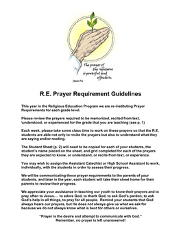 R.E. Prayer Requirement Guidelines