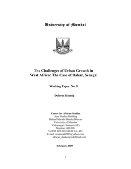 The Challenges of Urban Growth in West Africa: the Case of Dakar, Senegal