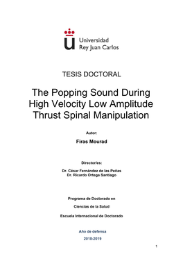 The Popping Sound During High Velocity Low Amplitude Thrust Spinal Manipulation