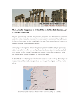 What Actually Happened in Syria at the End of the Late Bronze Age? by Jesse Michael Millek