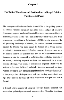 Chapter I the Test of Gandhism and Factionalism in Bengal Politics; The