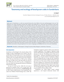 Taxonomy and Ecology of Brachyuran Crabs in Sunderbans