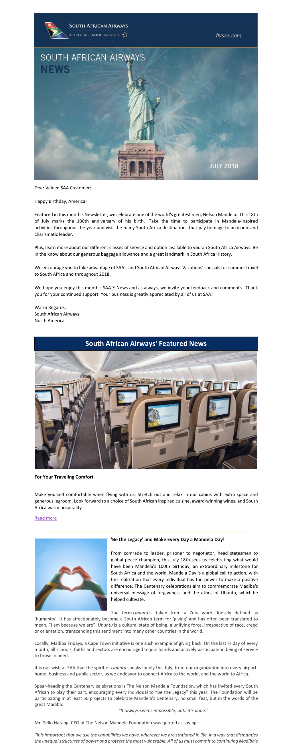 South African Airways' Featured News