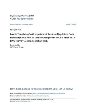 A Comparison of the Anna Magdalena Bach Manuscript and John W