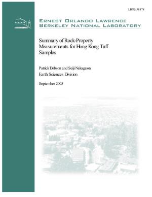 Summary of Rock-Property Measurements for Hong Kong Tuff Samples