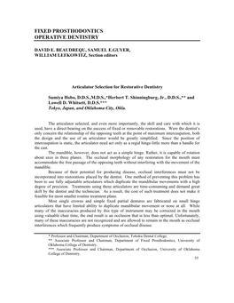 Articulator Selection for Restorative Dentistry