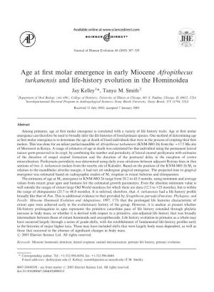 Age at First Molar Emergence in Early Miocene Afropithecus Turkanensis