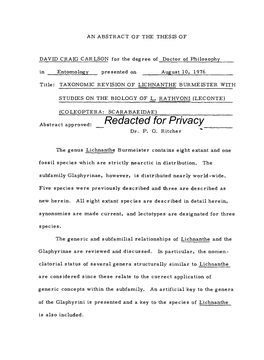 Taxonomic Revision of Lichnanthe Burmeister with Studies on the Biology of L