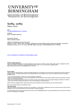 University of Birmingham Softly, Softly