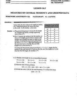 Lesson 16.5 Measures of Central Tendency and Grouped Data