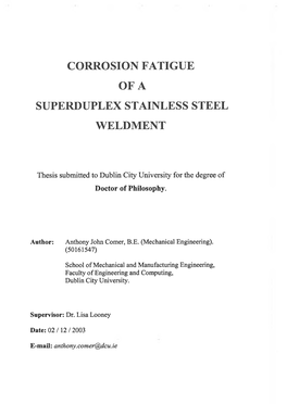 Corrosion Fatigue of a Superduplex Stainless Steel Weldment