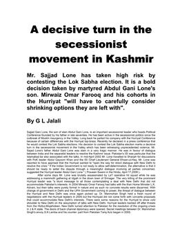 A Decisive Turn in the Secessionist Movement in Kashmir