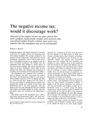 The Negative Income Tax: Would It Discourage Work?
