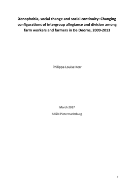 Xenophobia, Social Change and Social Continuity: Changing Configurations of Intergroup Allegiance and Division Among Farm Workers and Farmers in De Doorns, 2009-2013