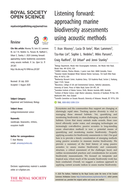 Approaching Marine Biodiversity Assessments Using Acoustic Methods