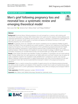 Men's Grief Following Pregnancy Loss and Neonatal Loss: a Systematic Review and Emerging Theoretical Model
