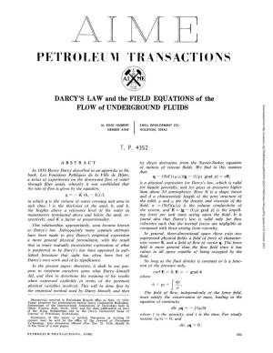 Darcy's Law and the Field Equations of the Flow of Underground Fluids