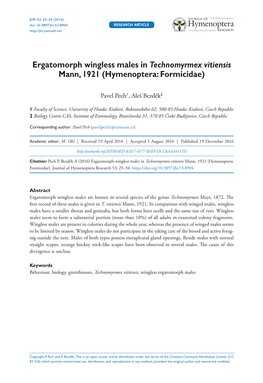 Ergatomorph Wingless Males in Technomyrmex Vitiensis Mann, 1921 (Hymenoptera: Formicidae)