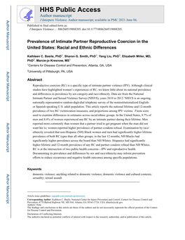 Prevalence of Intimate Partner Reproductive Coercion in the United States: Racial and Ethnic Differences