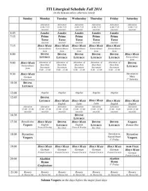 Byzantine Liturgical Schedule