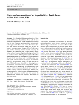 Status and Conservation of an Imperiled Tiger Beetle Fauna in New York State, USA