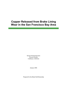 Copper Released from Brake Lining Wear in the San Francisco Bay Area