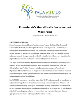 Pennsylvania's Mental Health Procedures Act White Paper