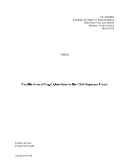 Certification of Legal Questions to the Utah Supreme Court