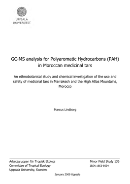 GC-MS Analysis for Polyaromatic Hydrocarbons (PAH) in Moroccan Medicinal Tars