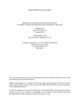 Nber Working Paper Series Inequality of Fear and Self