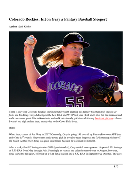 Colorado Rockies: Is Jon Gray a Fantasy Baseball Sleeper?