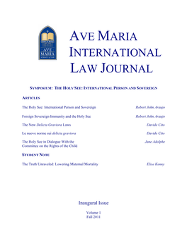 Volume.1, Issue.1 AVE MARIA INTERNATIONAL LAW JOURNAL