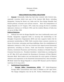 Embassy of India Bishkek INDIA-KYRGYZ BILATERAL