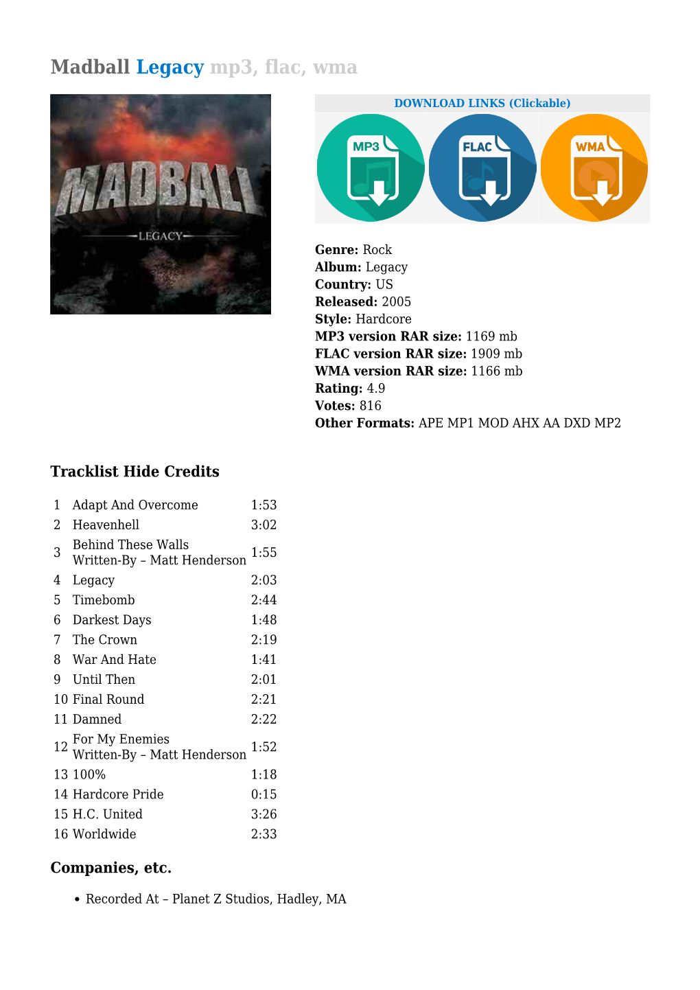 Madball Legacy Mp3, Flac, Wma