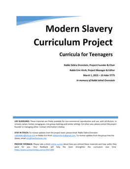 Modern Slavery Curriculum Project Curricula for Teenagers