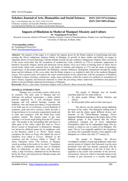 Impacts of Hinduism in Medieval Manipuri Ssociety and Culture Dr