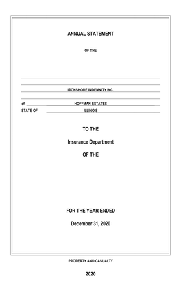 Ironshore Indemnity Inc. Ending December 31, 2020