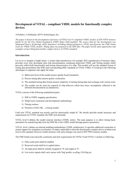 Development of VITAL - Compliant VHDL Models for Functionally Complex Devices