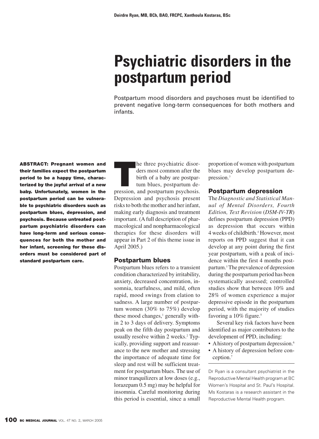 Psychiatric Disorders in the Postpartum Period