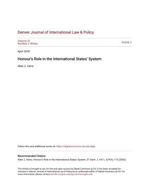 Honour's Role in the International States' System