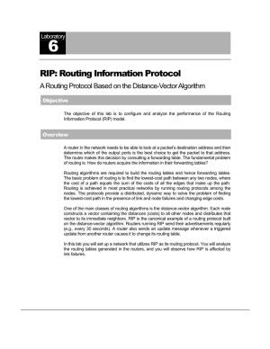 RIP: Routing Information Protocol a Routing Protocol Based on the Distance-Vector Algorithm