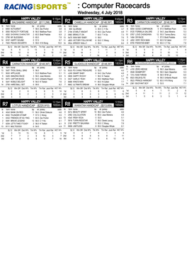 Computer Racecards Wednesday, 4 July 2018