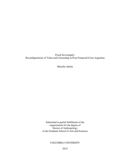 Fiscal Sovereignty: Reconfigurations of Value and Citizenship in Post-Financial Crisis Argentina