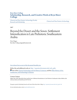 Settlement Intensification in Late Prehistoric Southeastern Arabia Peter Magee Bryn Mawr College, Pmagee@Brynmawr.Edu