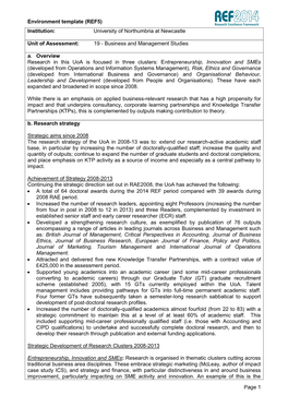 Environment Template (REF5) Page 1 Institution: University Of