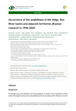 Occurrence of the Amphibians in the Volga, Don River Basins and Adjacent Territories (Russia): Research in 1996-2020